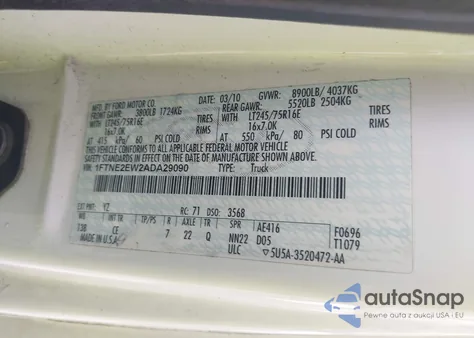 2010 Ford E-250 Commercial/Recreational from USA, damaged, VIN 1FTNE2EW2ADA29090